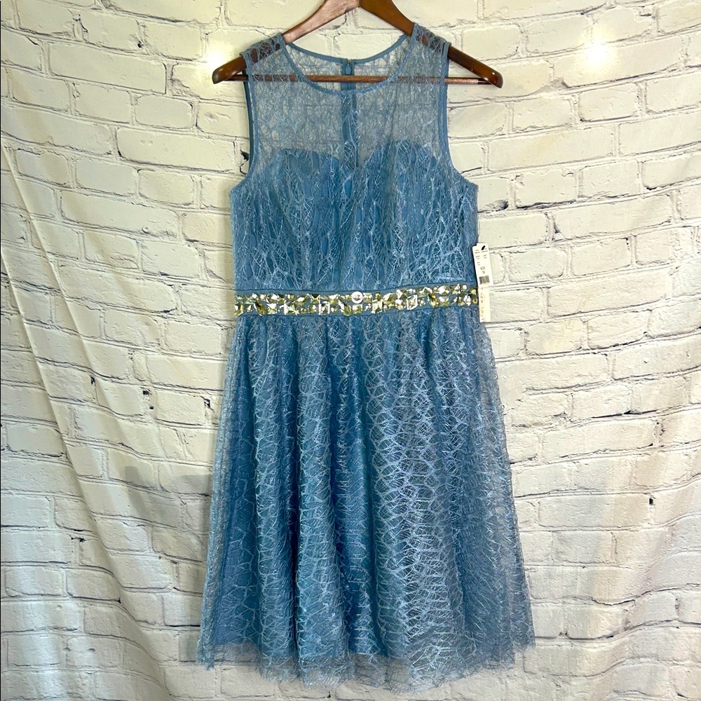 Nicole Miller New York Sleeveless Lace Jeweled Waist Formal Dress Size 10 New